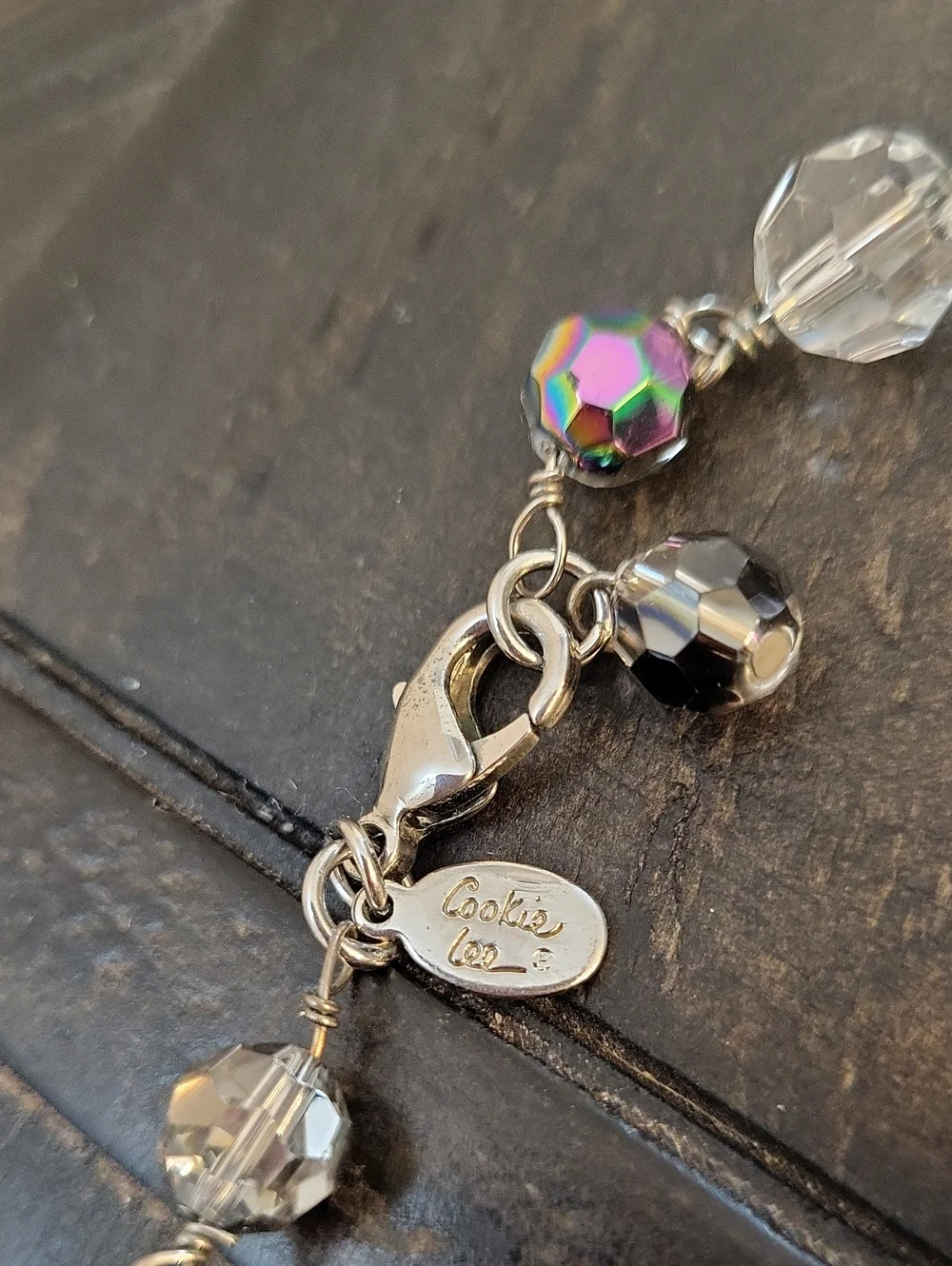 Vintage Cookie Lee Crystal Aurara Borealis Long Station Necklace